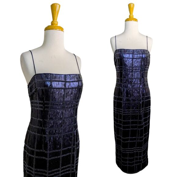 NEW Misha Collection Midi Dress Womens Blue Aurelie Beaded